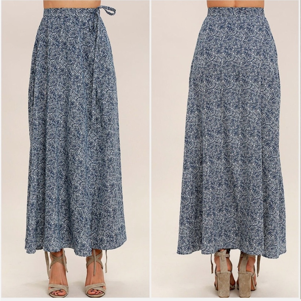 CLOSING SALE 
Lulu’s Faux Wrap Maxi Bohemian Festival Vacation Summer Skirt Navy